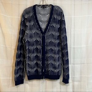 NWOT LG NAVY MENS PRINT CARDIGAN!
